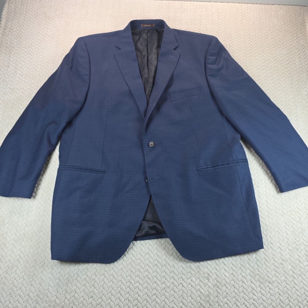 Peter Millar Mens 46R Blue 100% Wool Micro Check Two Button Blazer Flaw Pictured